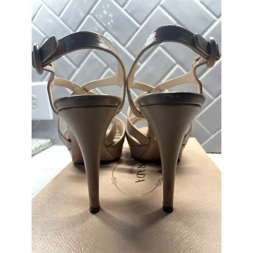 Prada Nude Patent Slingback Platform Heels Size 39 - Picture 6 of 10
